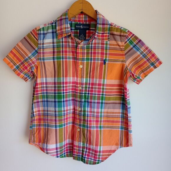 Ralph Lauren Boys Plaid Button Down Oxford Shirt. S/S Size 5 Colorful Preppy - Picture 1 of 6